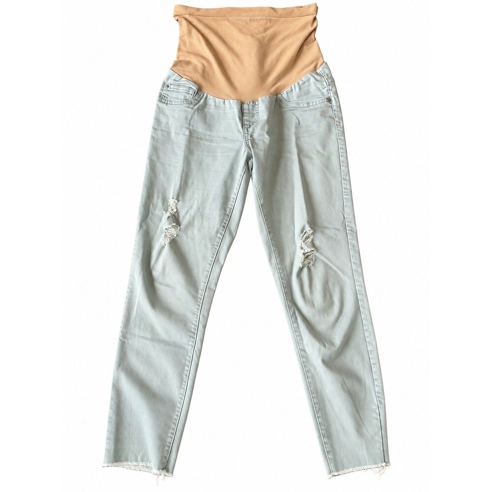 Jessica Simpson Maternity Jeans Light Teal Green Distressed Skinny Full Panel Sm